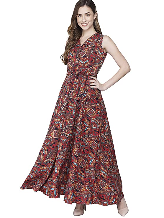 Rudraaksha Women Stylish Crepe Printed Maxi