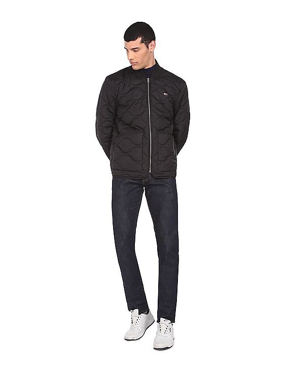 Men Black Sleeveless Collegiate Quilted Bomber Jacket - Image 3