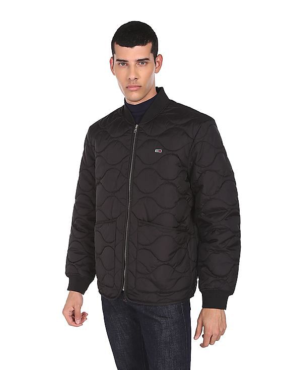 Men Black Sleeveless Collegiate Quilted Bomber Jacket - Image 4