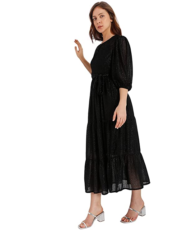 VERO MODA Women's Polyester A-Line Midi Dress (10287073- Black_XS) - Image 2