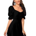 Aahwan Women's & Girls' Black Solid Ruched Detail A-line Mini Dress