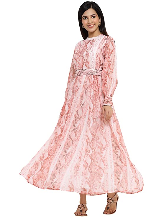 Juniper Women's Maxi Dress With Tie-Up Belt (2525PEACH_Peach)