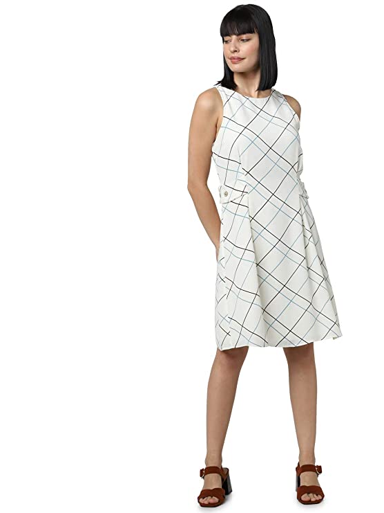 VERO MODA Womens Round Neck Checked Shift Dress - Image 2