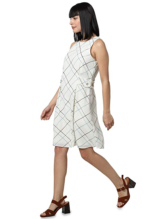 VERO MODA Womens Round Neck Checked Shift Dress - Image 3