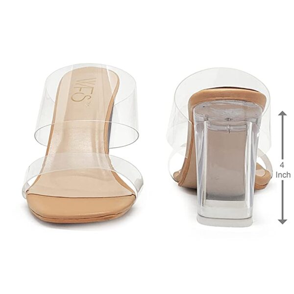 WFS Women 4 Inch Transparent (Clear) Block Heel Sandals Beige - Image 4