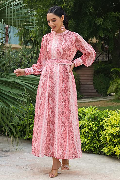 Juniper Women's Maxi Dress With Tie-Up Belt (2525PEACH_Peach) - Image 3