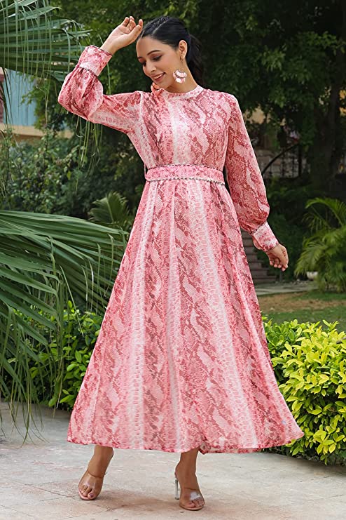 Juniper Women's Maxi Dress With Tie-Up Belt (2525PEACH_Peach) - Image 2